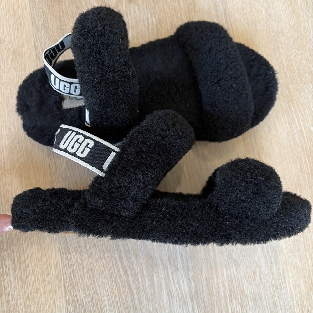UGG Fluff Yeah Women's‎ Size 4 Fur Slide Sandals Slippers Black Comfort